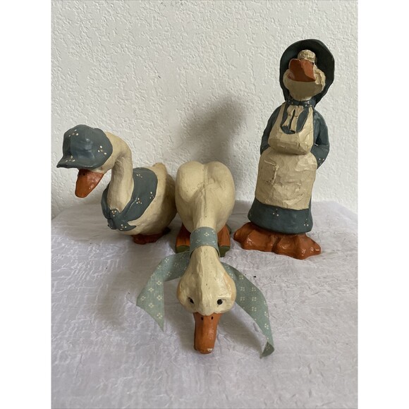 Ike & Sandy Spillman Ducks Vtg 1970s Set of 3 Carved Wood: Hetty, Hector, Sadie - Picture 1 of 14
